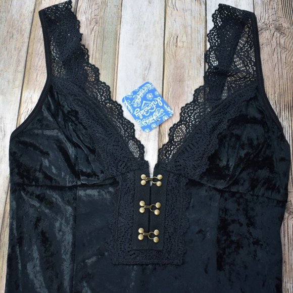 Free People Wait For It Velvet Lace Trim Mini Dress Black XS - Picture 4 of 14